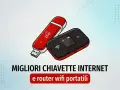 Due dispositivi per la connessione internet: una chiavetta USB LTE rossa e un router WiFi portatile nero.