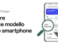 Un uomo guarda il suo smartphone OPPO, con una lente d'ingrandimento che evidenzia il modello CPH1234. Che telefono è questo?