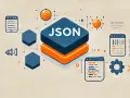 Icone stilizzate che rappresentano il formato file JSON, con elementi grafici come un globo, ingranaggi e finestre di codice.
