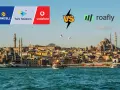 Confronto tra operatori per l'internet in Turchia: Turkcell, Türk Telekom, Vodafone contro Roafly. Skyline di Istanbul sullo sfondo.