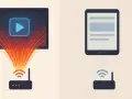 Un router alimenta un televisore con un'icona di riproduzione e un tablet. Quanto dura la navigazione con 1 giga?