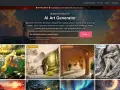 NightCafe, un AI Art Generator, offre un'interfaccia per creare arte digitale. Mostra un'anatra, un gatto, un tunnel e un angelo.