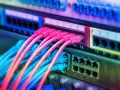 Cavi di rete colorati collegati a un pannello, pronti per il cambio operatore internet casa.