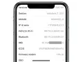 Dettagli iPhone: versione, gestore Vodafone, modello, numero di serie, Wi-Fi, Bluetooth, ICCID e il codice IMEI.