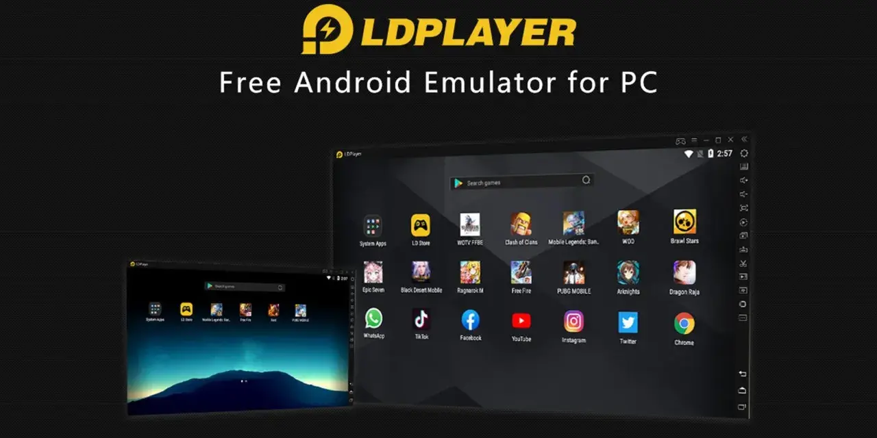 LDPlayer, un emulatore Android gratuito per PC, mostra un'interfaccia con icone di giochi popolari come PUBG MOBILE e Brawl Stars.