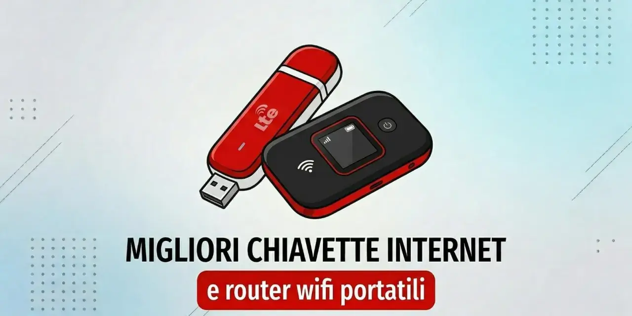 Due dispositivi per la connessione internet: una chiavetta USB LTE rossa e un router WiFi portatile nero.