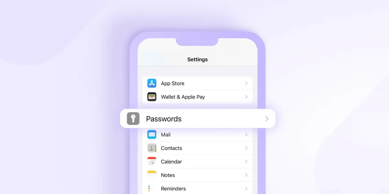 Schermata impostazioni iPhone con evidenziata la voce "Password" per gestire le password salvate.