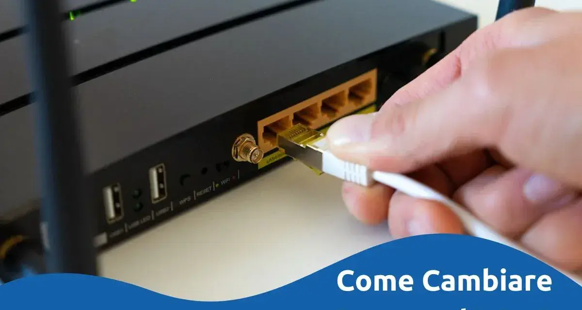 Guida per cambiare password EOLO sul router. Connessione via cavo per configurazione.