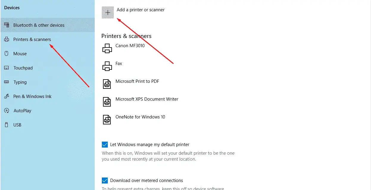 Impostazioni stampanti e scanner, per aggiungere una stampante e visualizzare il suo indirizzo IP.