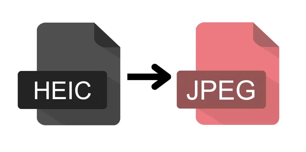 Icona che mostra la conversione da file HEIC a JPEG, con una freccia che indica il processo.