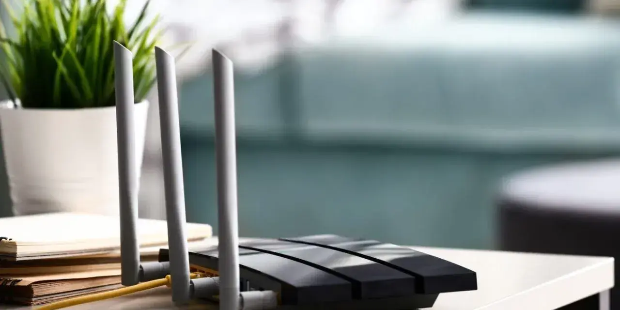 Router Wi-Fi nero con antenne, pronto per entrare nel modem e connettere la casa.