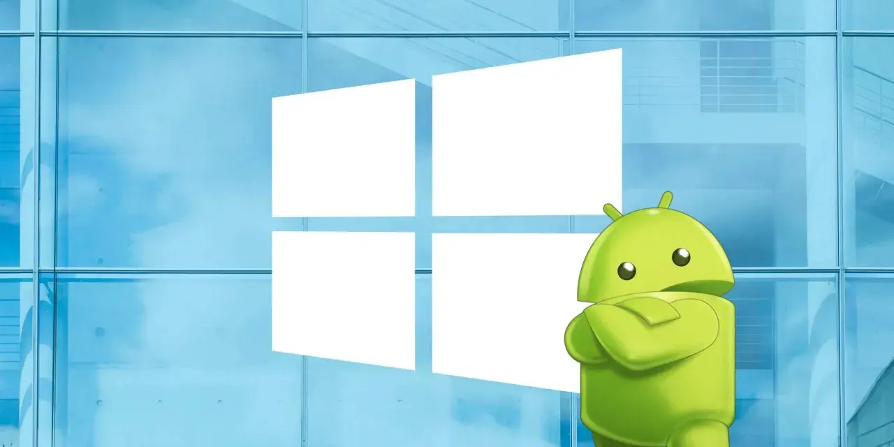 L'icona di Android si staglia fiera davanti al logo di Windows, un'unione di sistemi operativi su PC.