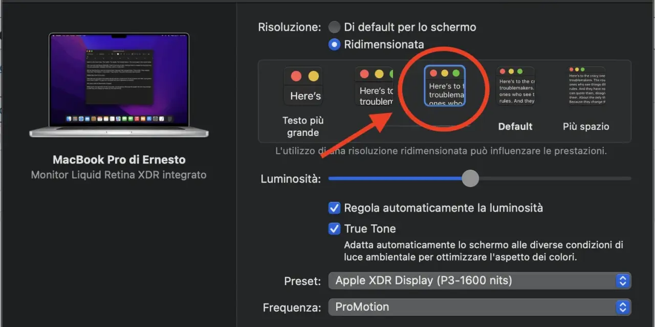 Impostazioni schermo: per come ingrandire lo schermo del pc, seleziona "Ridimensionata" e scegli la risoluzione desiderata.