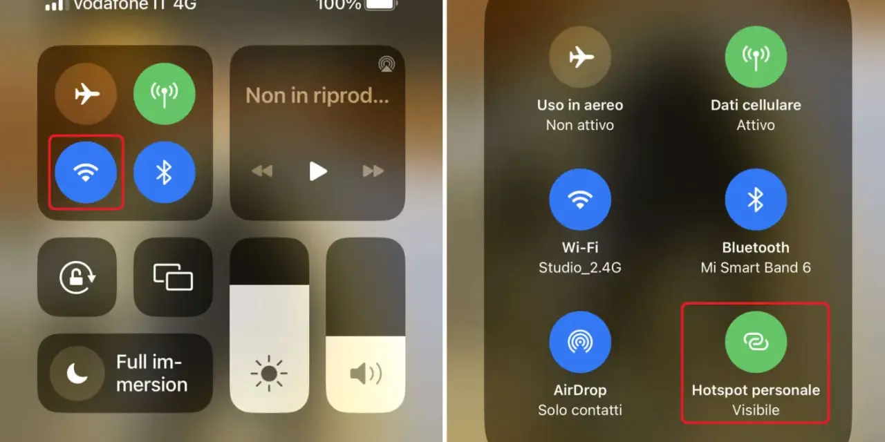 Icona hotspot personale visibile, per condividere la connessione internet.