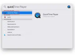 Ricerca "QuickTime Player" per registrare schermo Mac. App selezionata in alto.