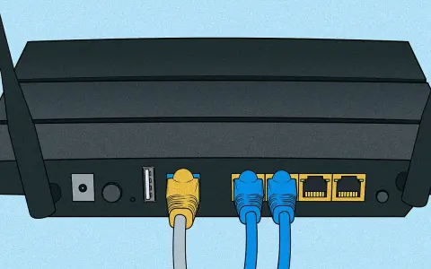 Connessione cavi Ethernet al router per configurare il wifi. Porta USB e porte LAN visibili.