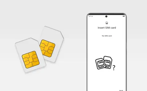 Due SIM card su sfondo bianco, accanto a uno smartphone che mostra "Insert SIM card". Guida su come togliere SIM da iPhone.