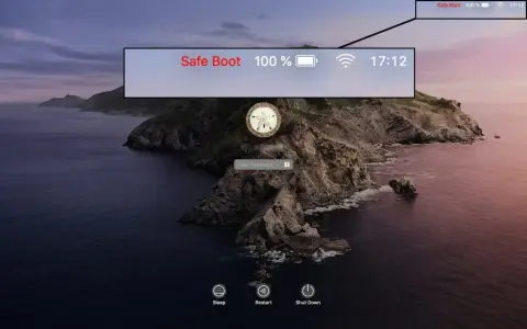 Schermata di login Mac in modalità provvisoria. Per uscire da "Safe Boot", riavvia il Mac normalmente.