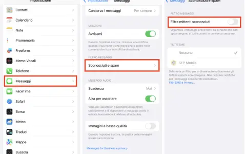 Impostazioni Messaggi: come bloccare chiamate spam filtrando mittenti sconosciuti e spam.