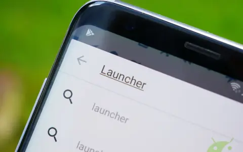 Schermata di un telefono con la parola "Launcher" in evidenza, suggerendo la ricerca di un nuovo launcher di sistema.