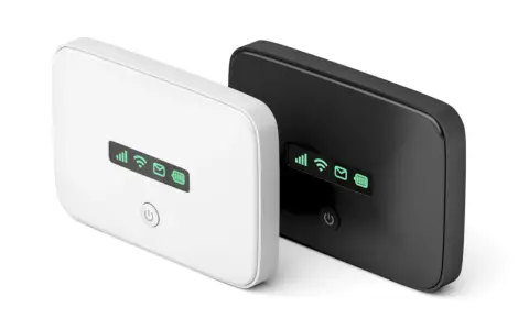 Due saponette WiFi, bianca e nera, mostrano indicatori luminosi verdi per segnale, connessione, messaggi e batteria. Ecco come funziona la saponetta WiFi.