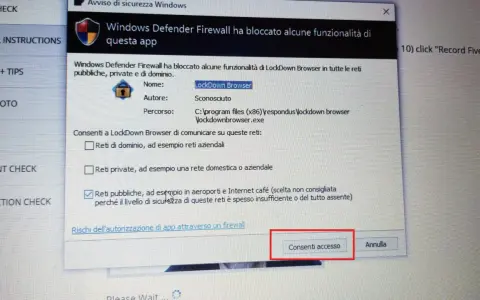 Firewall blocca LockDown Browser. Consenti accesso per reti pubbliche, aeroporti e caffè Internet.