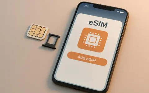 Smartphone con opzione "Add eSIM" e SIM fisica accanto, ideale per chi viaggia e fa roaming USA.