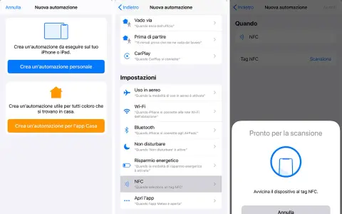Configurazione automazione iPhone: seleziona NFC per creare un'azione con tag NFC.