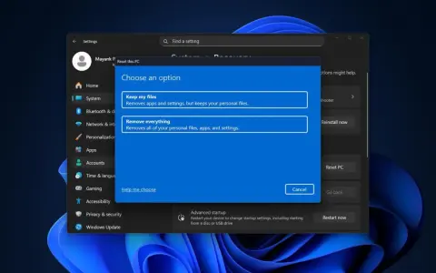 Schermata di Windows 11 che mostra le opzioni per resettare il PC, utile per chi vuole capire come passare da Windows 10 a Windows 11 mantenendo i file.