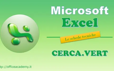 Logo Microsoft Excel e la funzione CERCA.VERT per le schede tecniche.