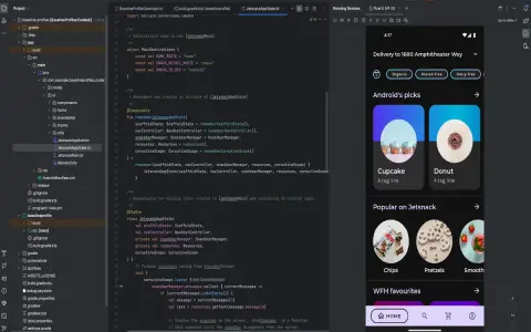 Schermata di Android Studio che mostra codice Kotlin per creare app gratis.