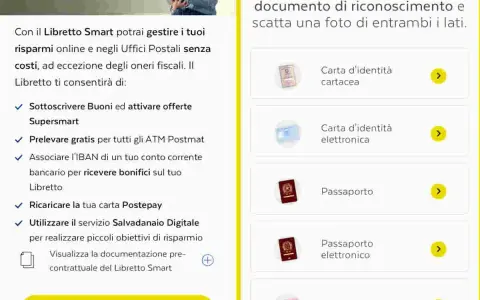 Apri il tuo libretto smart per gestire risparmi, sottoscrivere buoni e prelevare gratis. Scegli il documento per il riconoscimento.