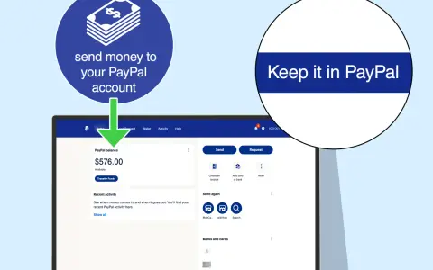 Schermata PayPal che mostra come ricaricare il tuo conto. Il saldo è di $576.00.