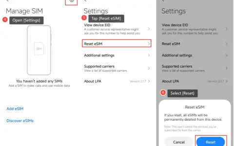 Schermata Xiaomi per resettare la tua eSIM. Tocca "Reset eSIM" per procedere.