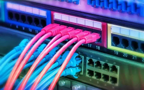 Cavi di rete colorati collegati a un pannello, pronti per il cambio operatore internet casa.