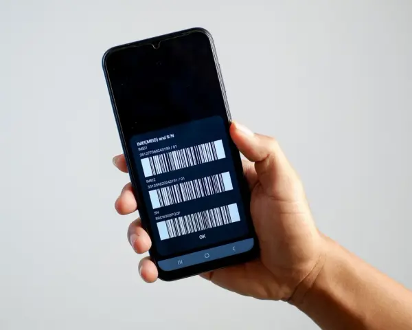 Dettagli del telefono: due codici IMEI e il numero di serie visualizzati sullo schermo.