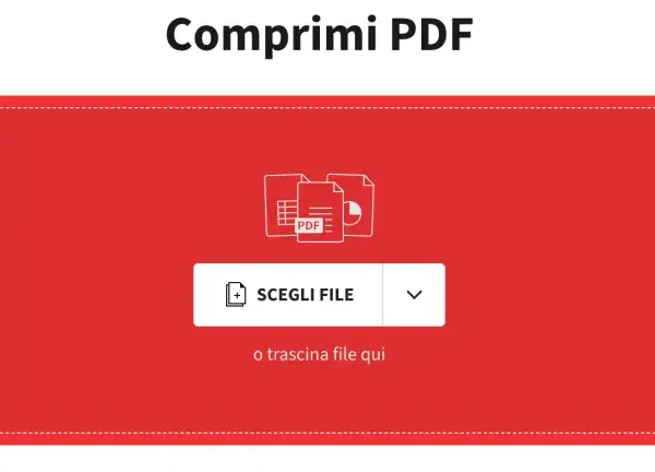 Interfaccia per comprimere un file PDF. Clicca su "Scegli File" o trascina qui il tuo documento per iniziare.