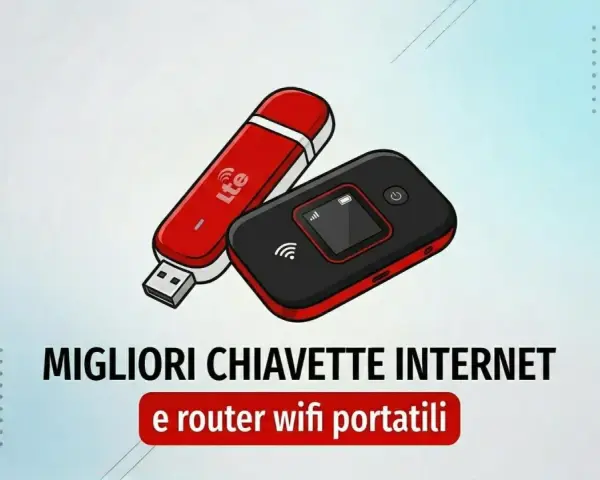 Due dispositivi per la connessione internet: una chiavetta USB LTE rossa e un router WiFi portatile nero.
