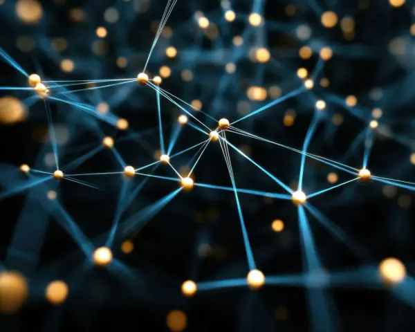 Rete di punti luminosi collegati da fili blu, che simboleggia la connettività globale e l'internet in zone non coperte.
