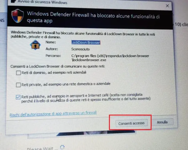 Firewall blocca LockDown Browser. Consenti accesso per reti pubbliche, aeroporti e caffè Internet.
