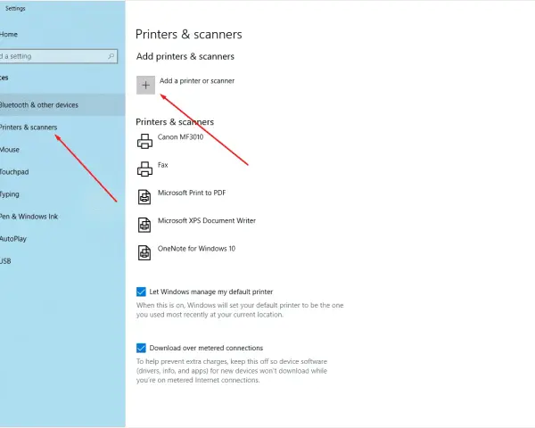 Impostazioni stampanti e scanner, per aggiungere una stampante e visualizzare il suo indirizzo IP.