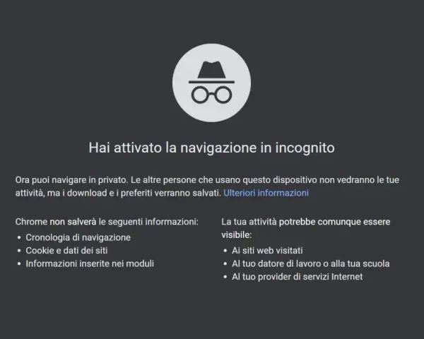 Icona di navigazione in incognito da cellulare. Ora puoi navigare in privato, ma i download e i preferiti verranno salvati.