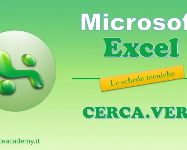 Logo Microsoft Excel e la funzione CERCA.VERT per le schede tecniche.
