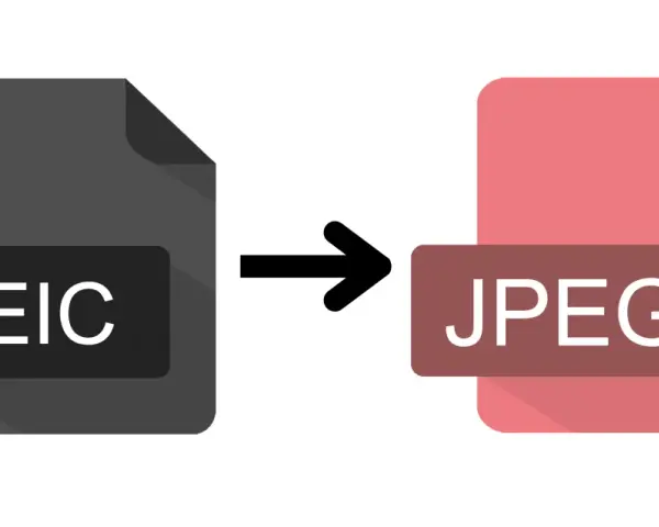 Icona che mostra la conversione da file HEIC a JPEG, con una freccia che indica il processo.