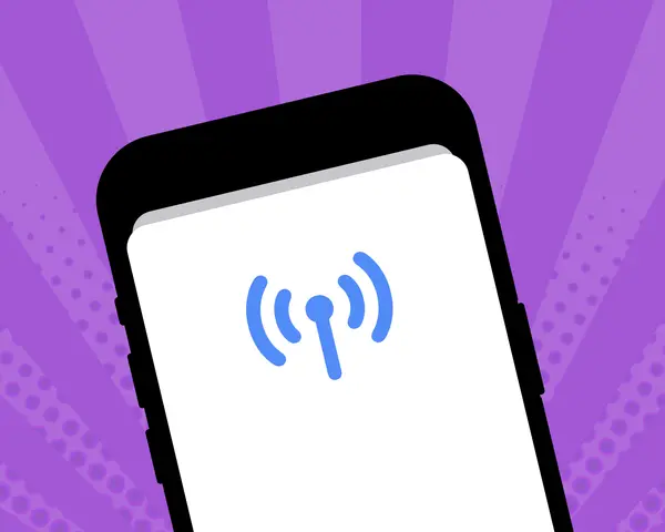 Schermata di un iPhone XR con icona segnale e sfondo viola. La tecnologia eSIM rende tutto più semplice.