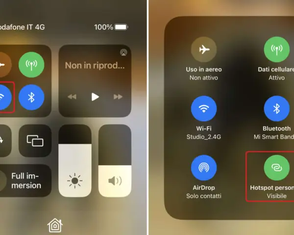 Icona hotspot personale visibile, per condividere la connessione internet.