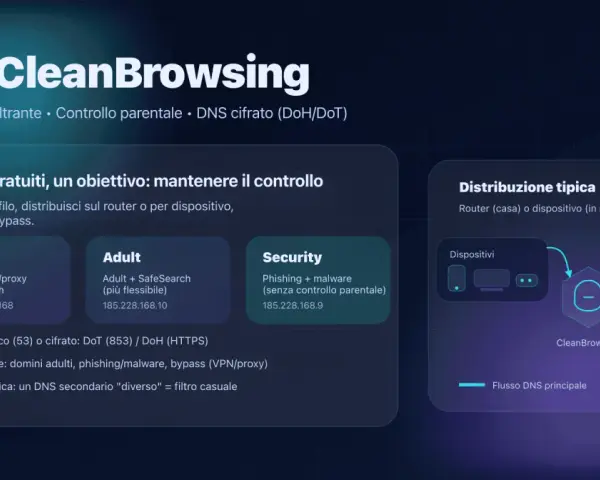 Profili DNS CleanBrowsing per Android: Family, Adult, Security. Gestisci il traffico internet con filtri e DNS cifrato.