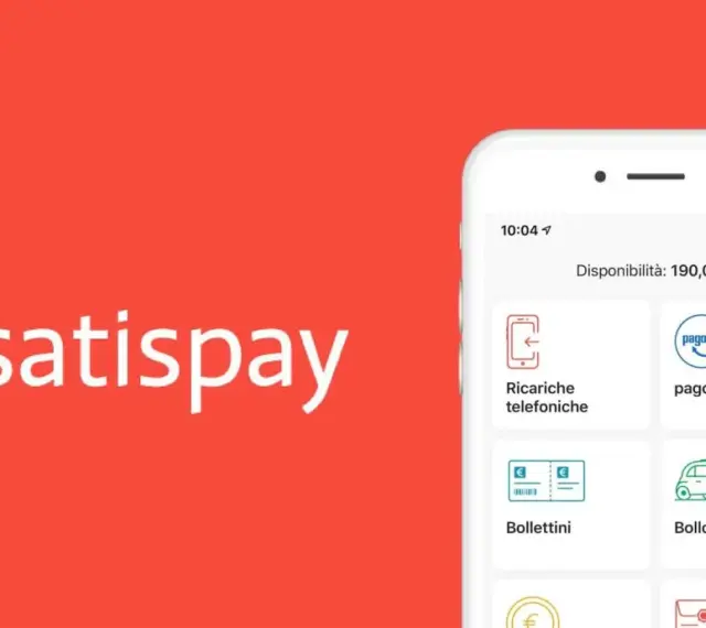 Satispay come funziona: l'app mostra la disponibilità e le opzioni per ricariche telefoniche, pagoPA, bollettini e bollo auto.