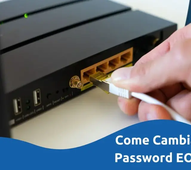 Guida per cambiare password EOLO sul router. Connessione via cavo per configurazione.