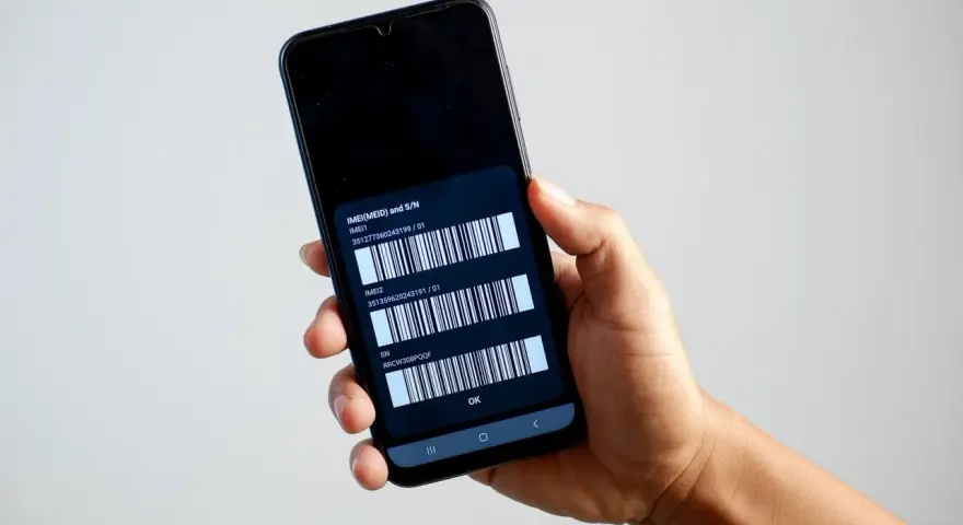 Dettagli del telefono: due codici IMEI e il numero di serie visualizzati sullo schermo.